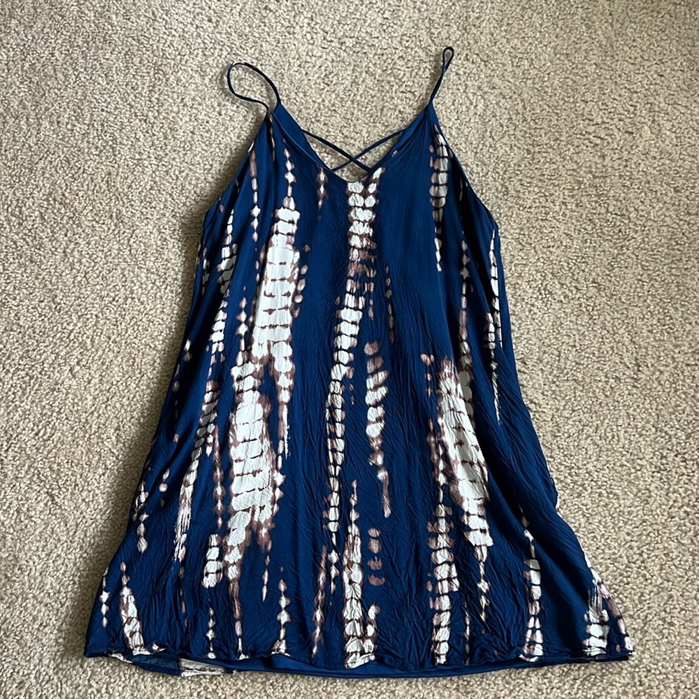 Peach Love California Navy Blue Tie-Dye Mini Dress